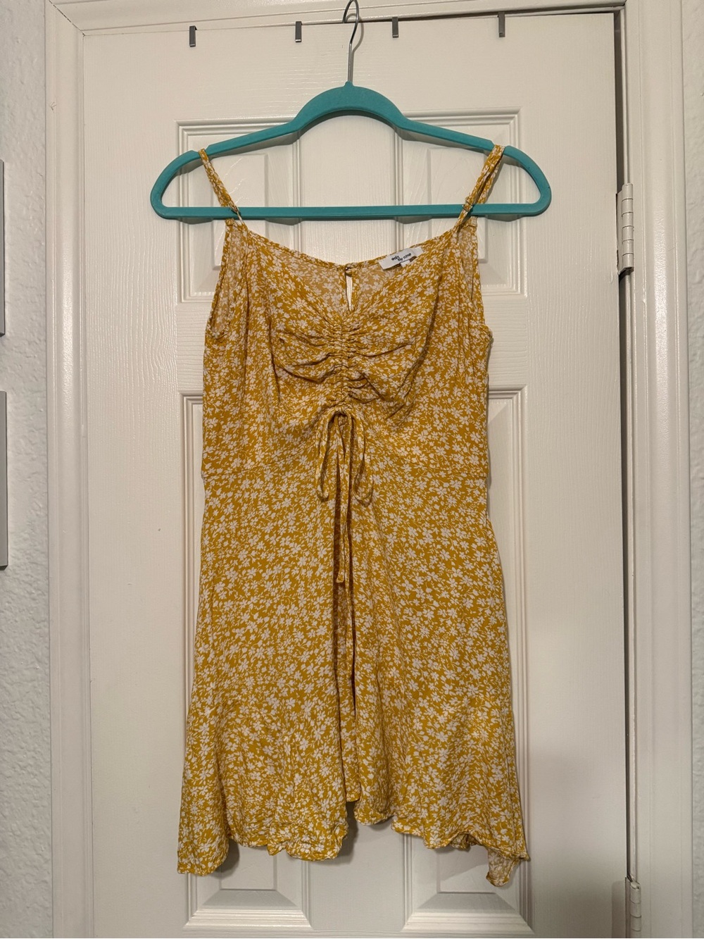 Mustard Floral Tie-Front Mini Dress